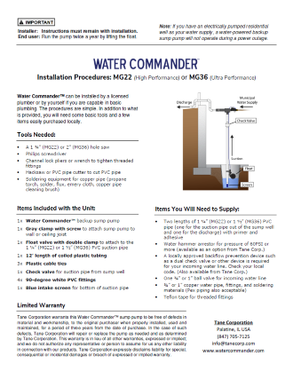 Literature • Water Commander™ Backup Sump Pump